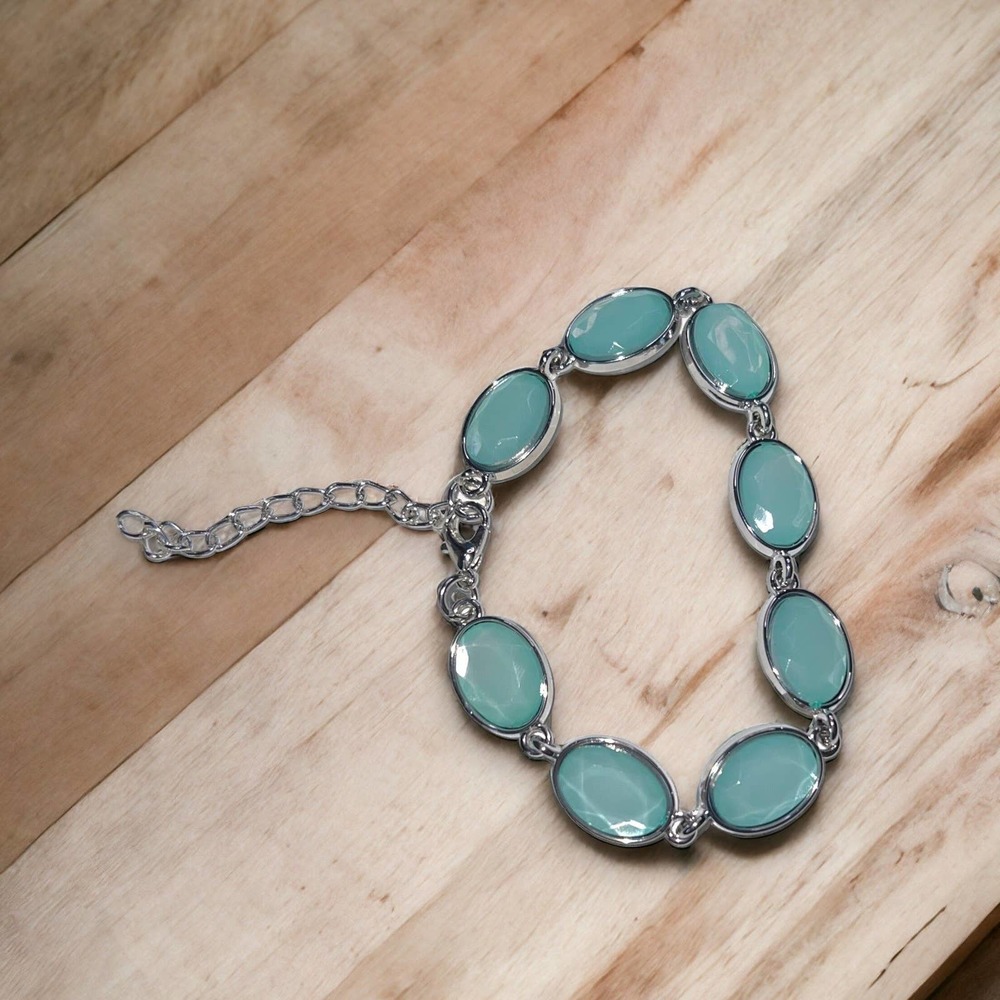 Smooth Ethereal Sleek Link Tinted Oval Gem Bracelet - Blue